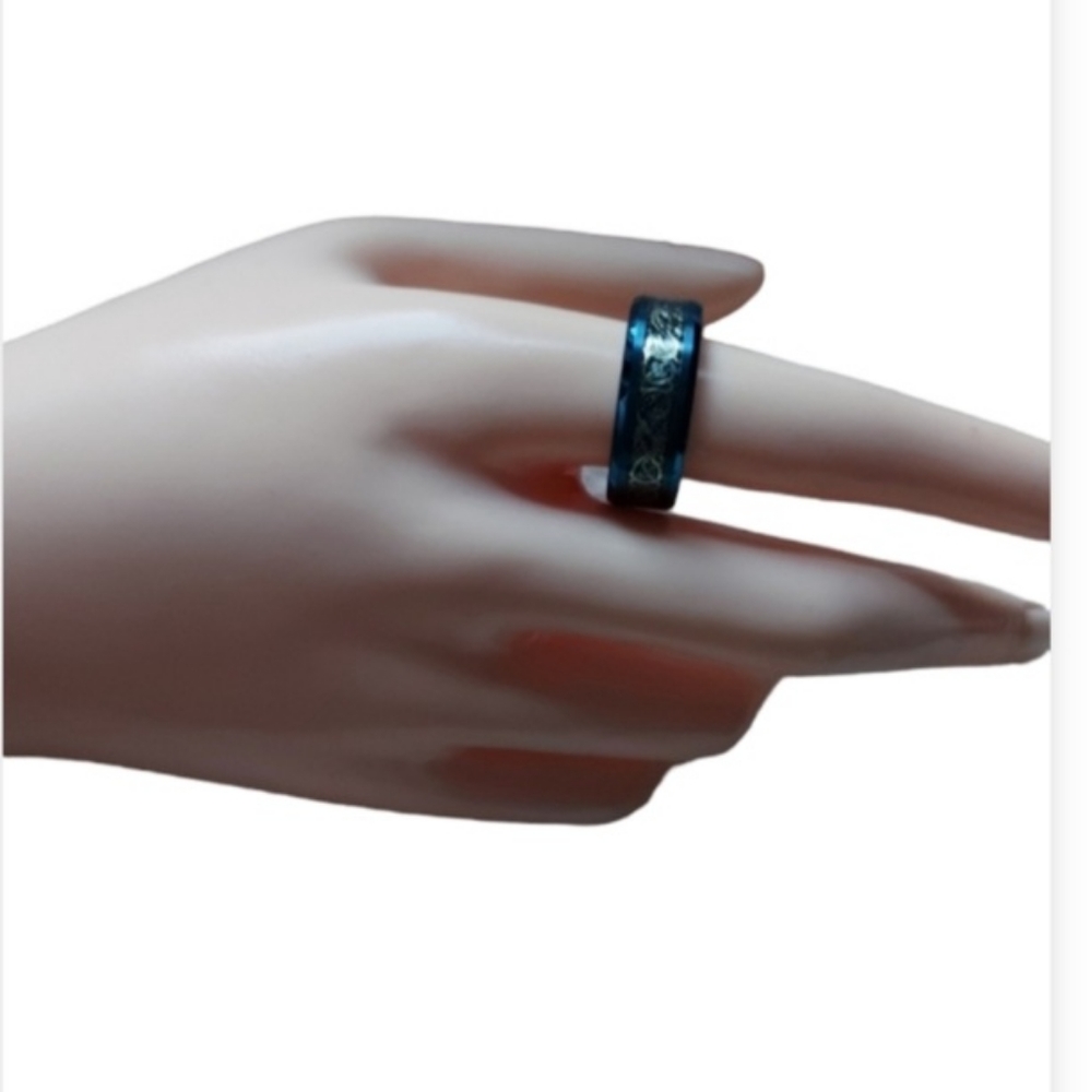 Mens rings,Tungsten Carbide ,color navy blue.